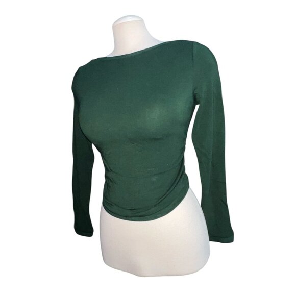 OGL Boatneck Long Sleeve Brami Top Sz Medium Womens Green Built in Bra - Picture 1 of 16